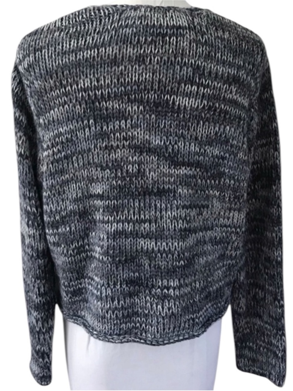 J. Jill Marled Blue Charcoal Cotton Cardigan Large Open Front Chunky Knit Cozy - Picture 7 of 15